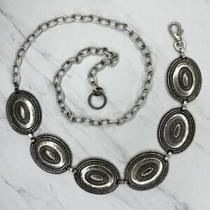 Womens Southwestern Concho Chain Link Belt Silver Tone Boho One Size OS ✨